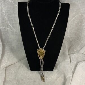Vintage Bolo tie western, with ornate medallion Eagle with tiger eye large stone